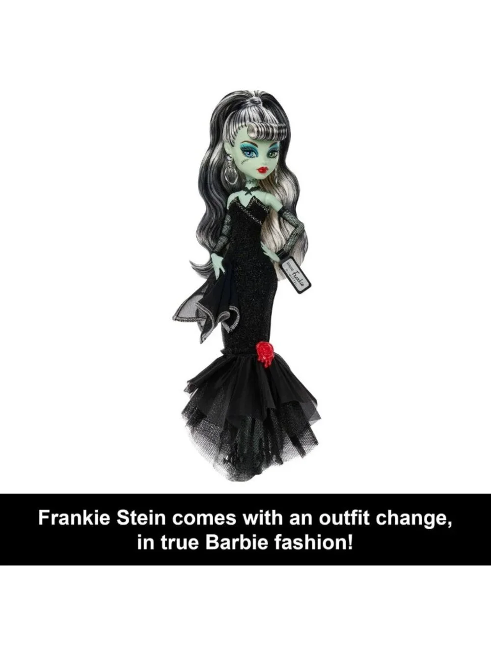 Frankie Stein Doll with Barbie-Inspired Swimsuit & Black Evening Dress